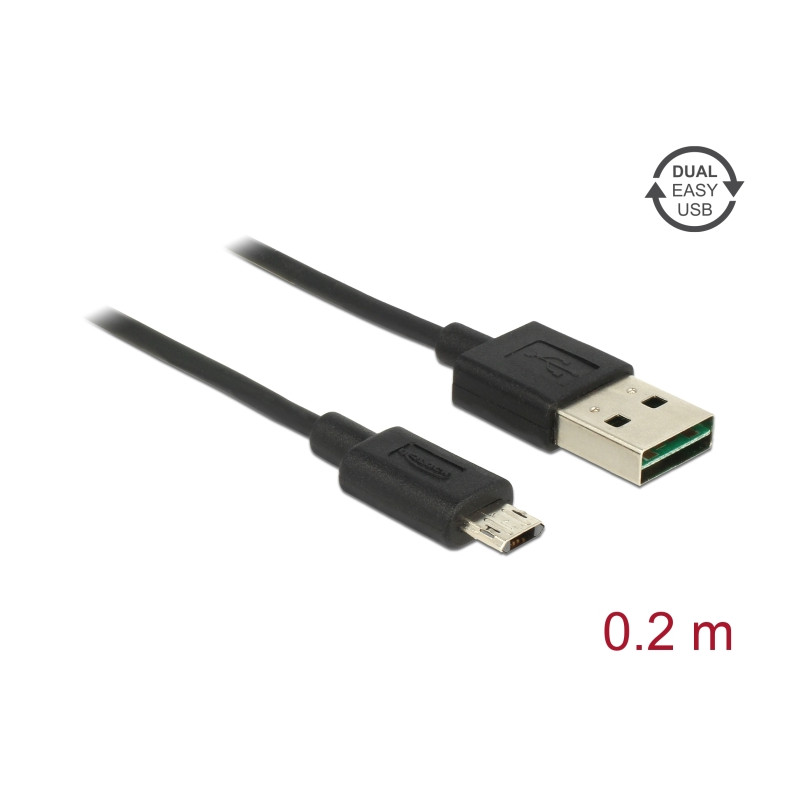 Delock Kabel EASY-USB 2.0 Typ-A Stecker - EASY-USB 2.0 Typ Micro-B Stecker 0,2 m schwarz
