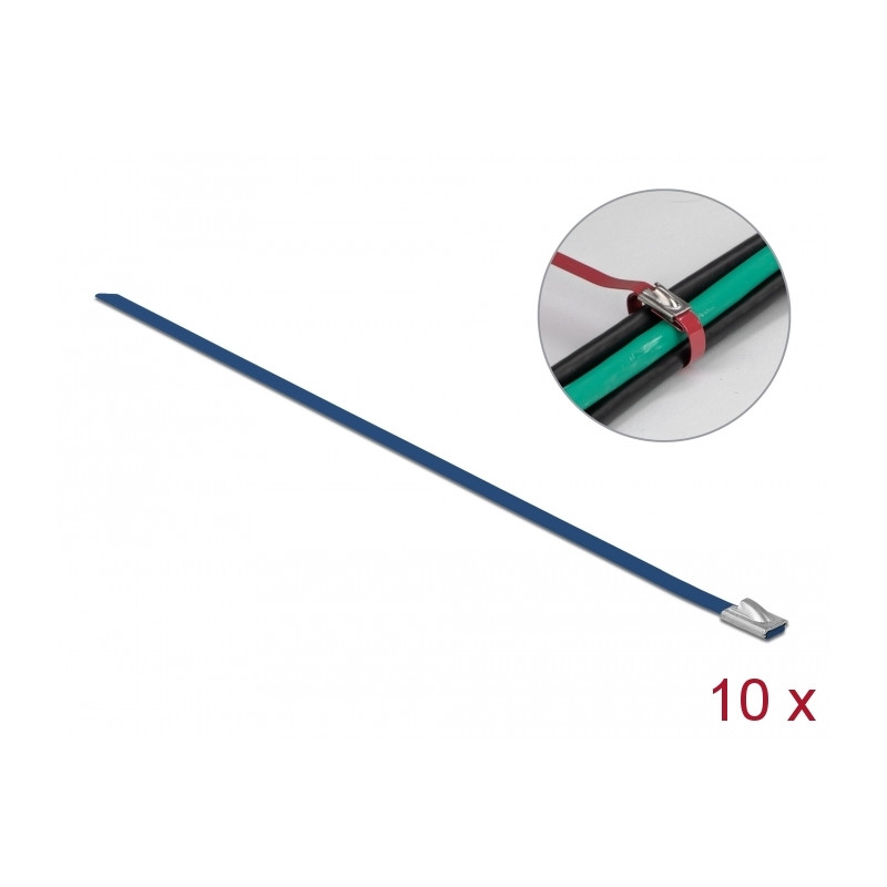 Delock Edelstahlkabelbinder L 400 x B 4,6 mm blau 10 Stück