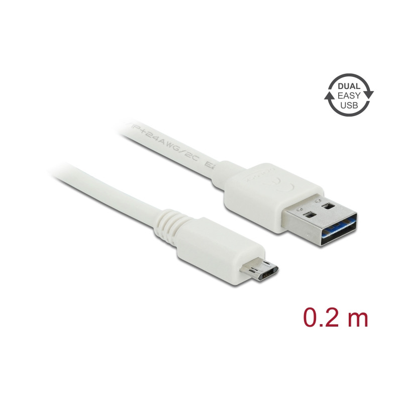 Delock Kabel EASY-USB 2.0 Typ-A Stecker - EASY-USB 2.0 Typ Micro-B Stecker 0,2 m weiß
