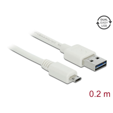 Delock Kabel EASY-USB 2.0 Typ-A Stecker - EASY-USB 2.0 Typ Micro-B Stecker 0,2 m weiß