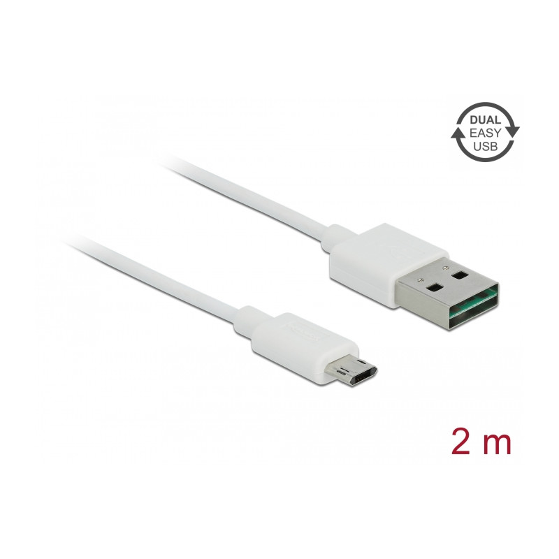 Delock Kabel EASY-USB 2.0 Typ-A Stecker - EASY-USB 2.0 Typ Micro-B Stecker 2 m weiß