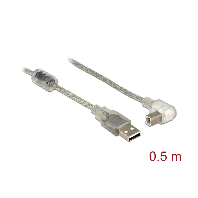Delock Kabel USB 2.0 Typ-A Stecker - USB 2.0 Typ-B Stecker gewinkelt 0,5 m transparent