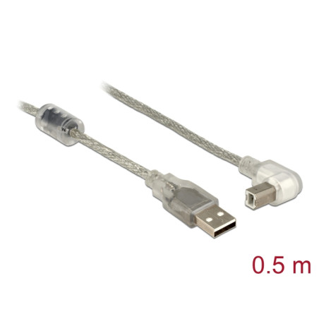 Delock Kabel USB 2.0 Typ-A Stecker - USB 2.0 Typ-B Stecker gewinkelt 0,5 m transparent