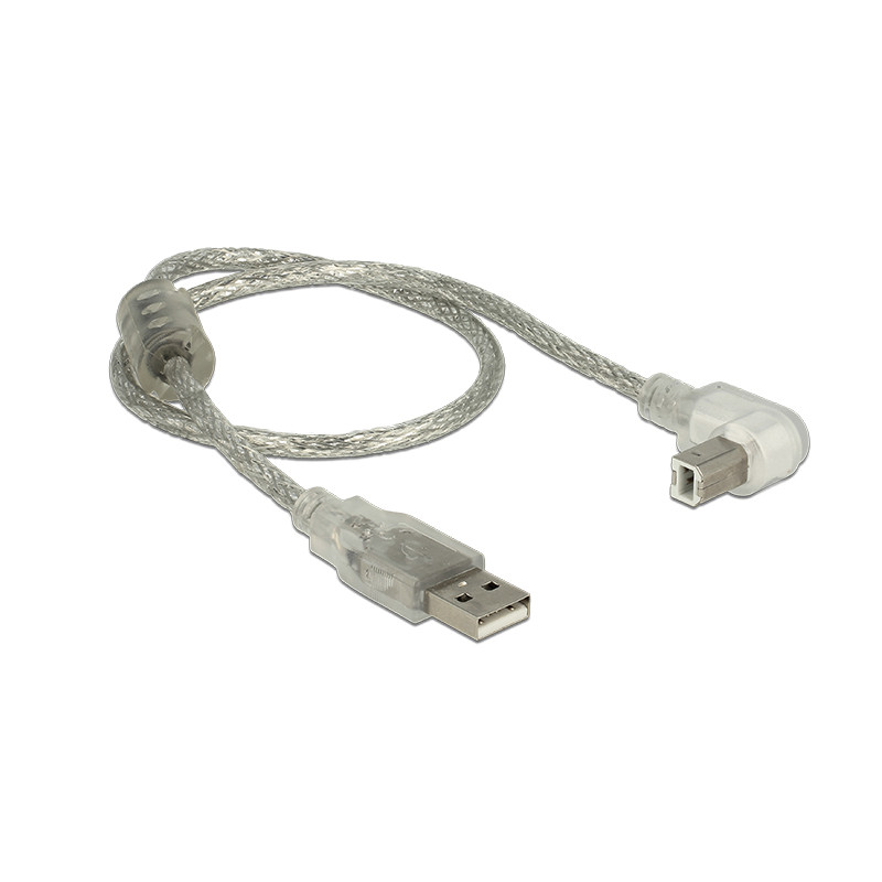 Delock Kabel USB 2.0 Typ-A Stecker - USB 2.0 Typ-B Stecker gewinkelt 0,5 m transparent
