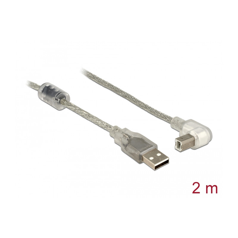 Delock Kabel USB 2.0 Typ-A Stecker - USB 2.0 Typ-B Stecker gewinkelt 2,0 m transparent