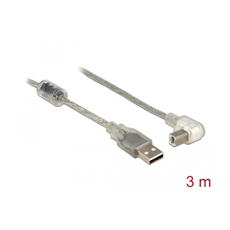 Delock Kabel USB 2.0 Typ-A Stecker - USB 2.0 Typ-B Stecker gewinkelt 3,0 m transparent