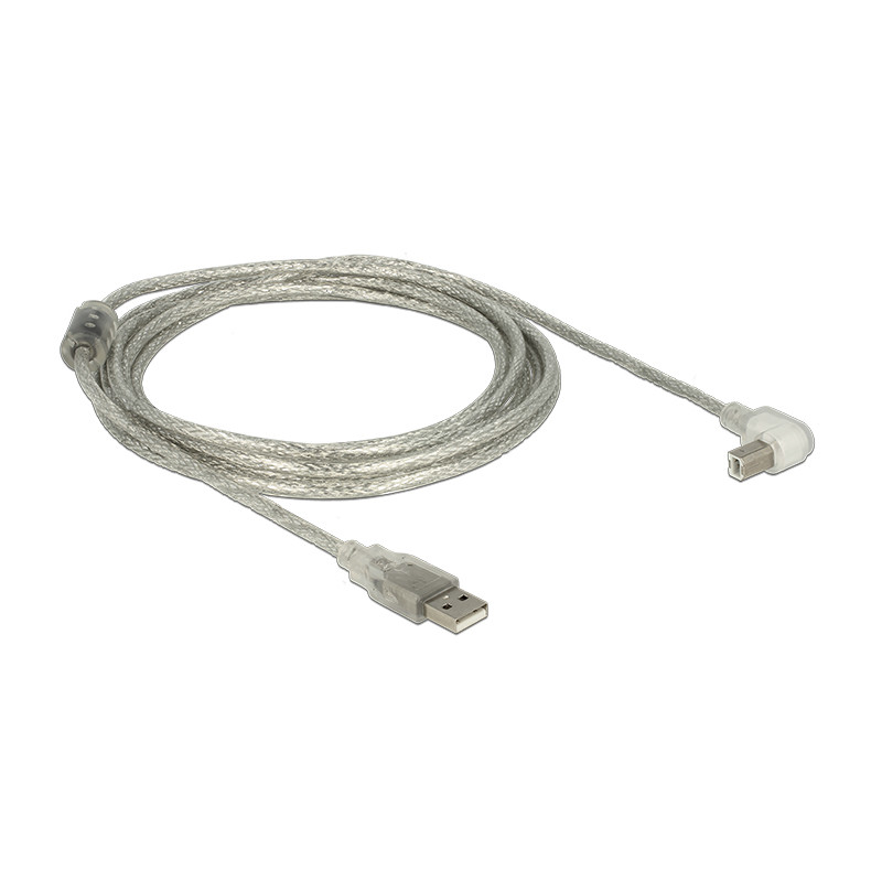 Delock Kabel USB 2.0 Typ-A Stecker - USB 2.0 Typ-B Stecker gewinkelt 3,0 m transparent