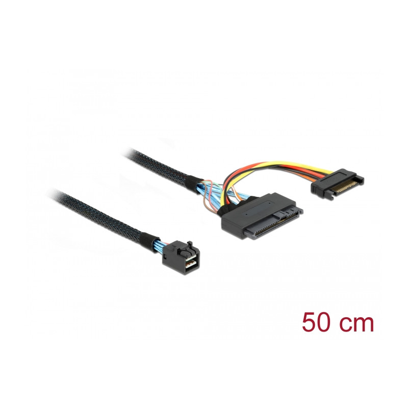 Delock Kabel SFF-8643 Stecker - U.2 SFF-8639 Buchse + SATA Stromanschluss 50 cm