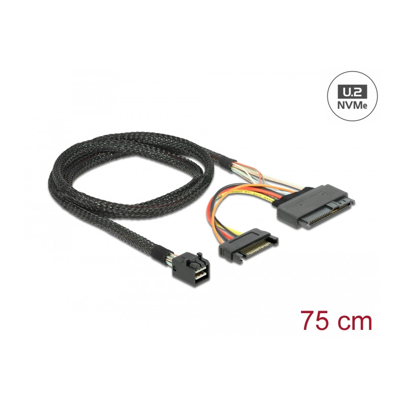 Delock Kabel SFF-8643 Stecker - U.2 SFF-8639 Buchse + SATA Stromanschluss 75 cm