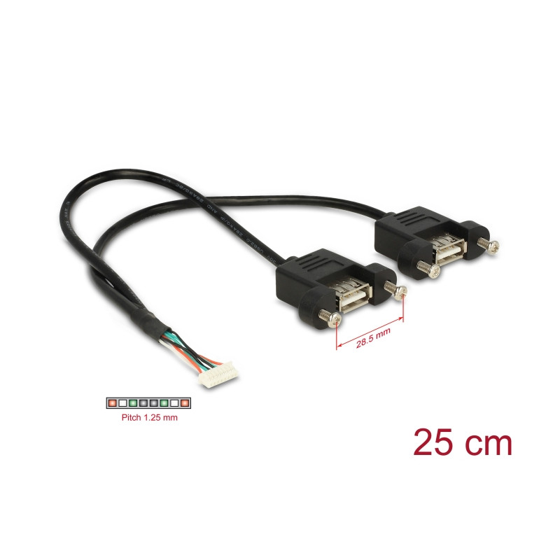Delock Kabel USB 2.0 Pfostenbuchse 1,25 mm 8 Pin - 2 x USB 2.0 Typ-A Buchse zum Einbau 25 cm