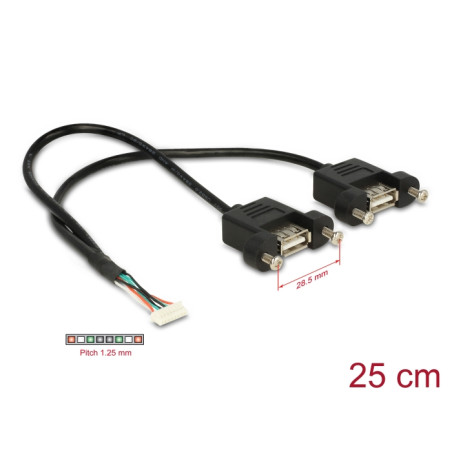 Delock Kabel USB 2.0 Pfostenbuchse 1,25 mm 8 Pin - 2 x USB 2.0 Typ-A Buchse zum Einbau 25 cm