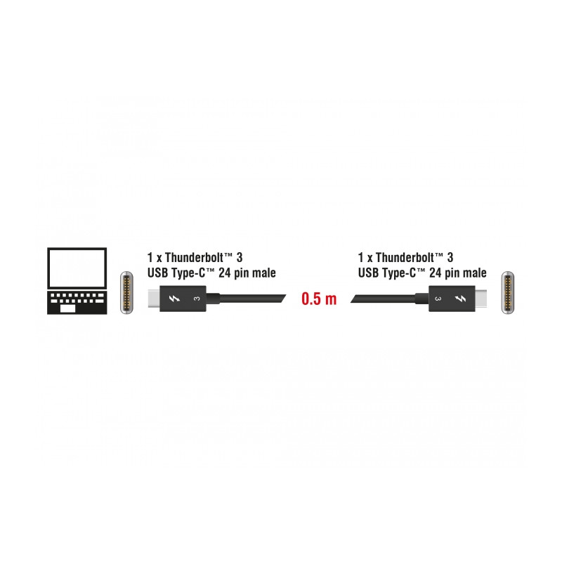 Delock Thunderbolt™ 3 (40 Gb/s) USB-C™ Kabel Stecker - Stecker passiv 0,5 m 5 A schwarz