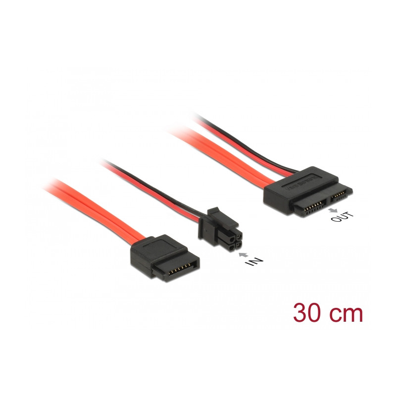 Delock Kabel SATA 6 Gb/s 7 Pin Buchse + Micro Fit 3.0 4 Pin Strom Stecker - Slim SATA 13 Pin Buchse 30 cm