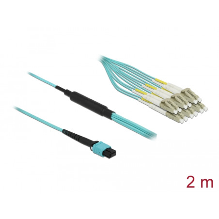 Delock LWL Kabel MPO Buchse zu 6 x LC Duplex Stecker, Multimode OM3, 50/125 µm, 2 m
