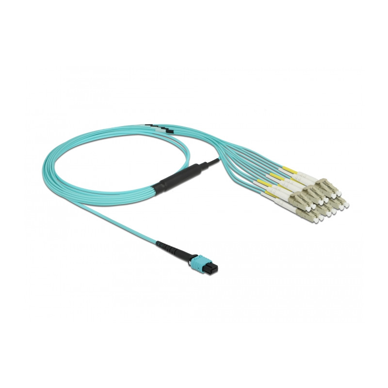 Delock LWL Kabel MPO Buchse zu 6 x LC Duplex Stecker, Multimode OM3, 50/125 µm, 2 m