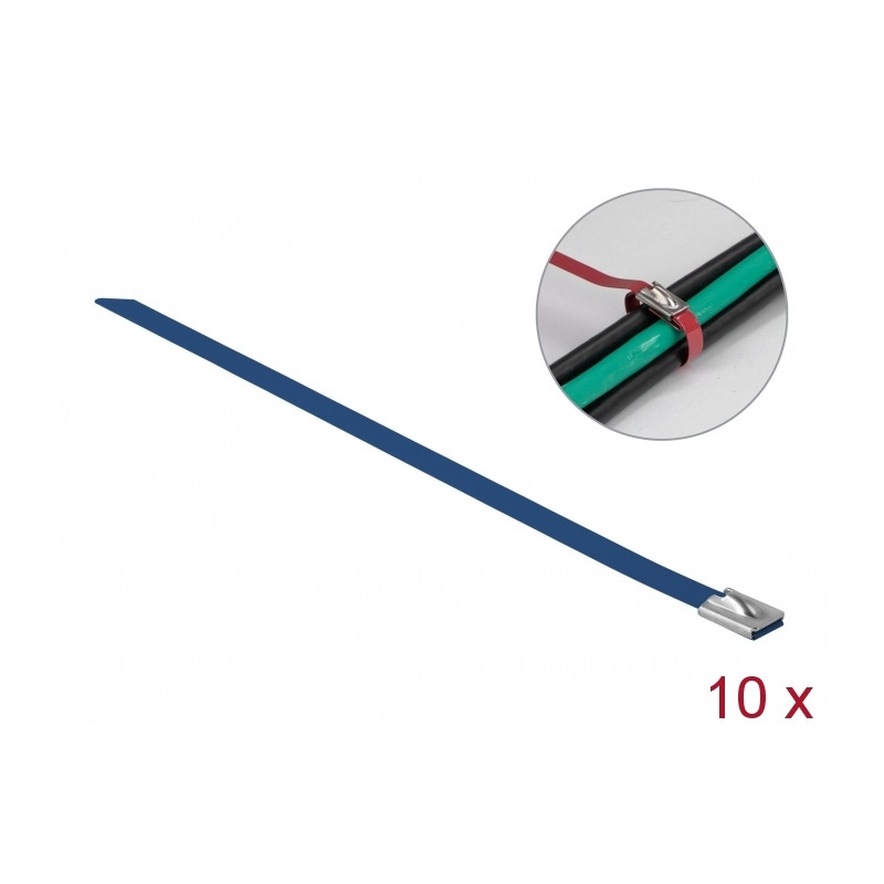 Delock Edelstahlkabelbinder L 300 x B 7,9 mm blau 10 Stück