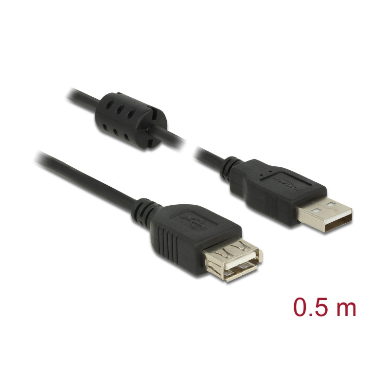 Delock Verlängerungskabel USB 2.0 Typ-A Stecker - USB 2.0 Typ-A Buchse 0,5 m schwarz