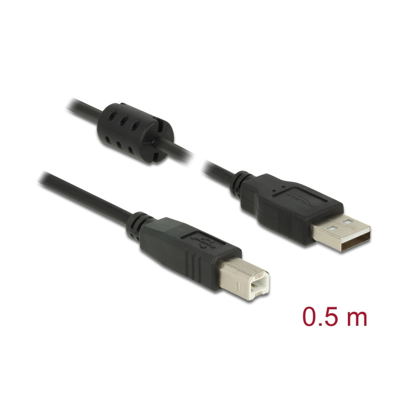 Delock Kabel USB 2.0 Typ-A Stecker - USB 2.0 Typ-B Stecker 0,5 m schwarz