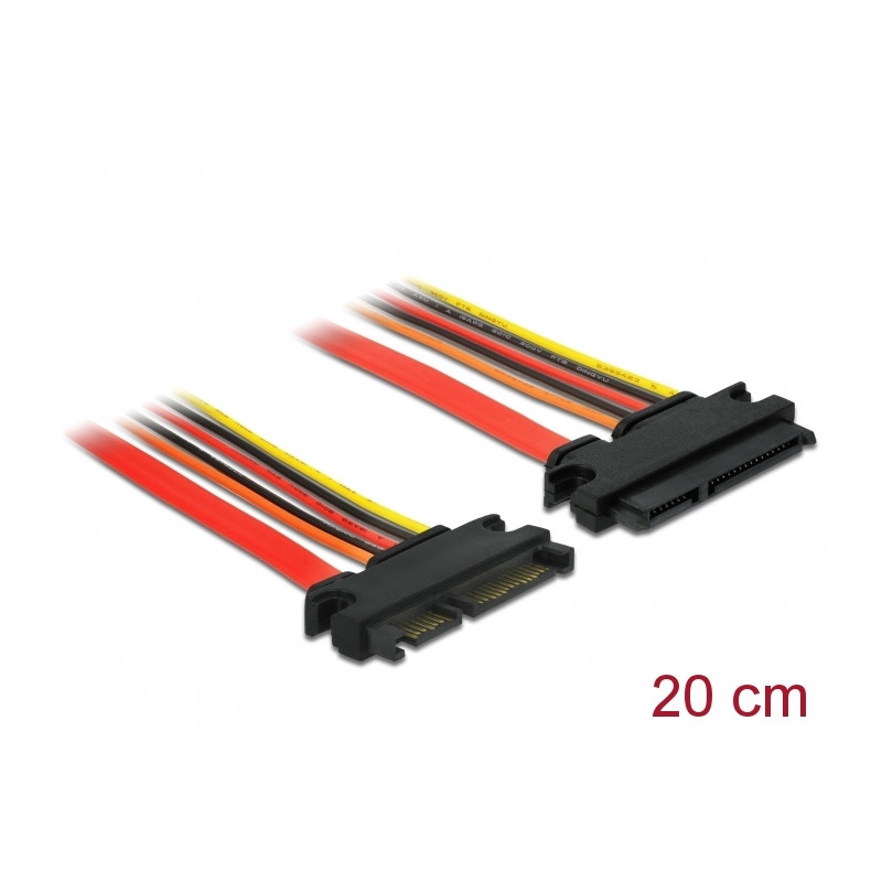 Delock Verlängerungskabel SATA 6 Gb/s 22 Pin Stecker - SATA 22 Pin Buchse (3,3 V + 5 V + 12 V) 20 cm