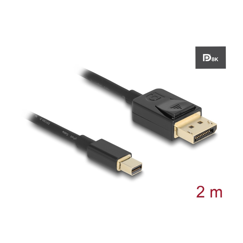 Delock Mini DisplayPort zu DisplayPort Kabel 8K 60 Hz 2 m DP 8K zertifiziert
