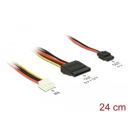 Delock Kabel Power Floppy 4 Pin Strom Buchse - SATA 15 Pin Buchse (5 V + 12 V) + Slim SATA 6 Pin Buchse (5 V) 24 cm