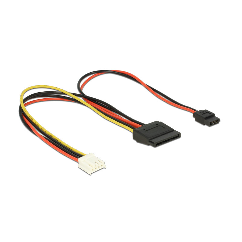Delock Kabel Power Floppy 4 Pin Strom Buchse - SATA 15 Pin Buchse (5 V + 12 V) + Slim SATA 6 Pin Buchse (5 V) 24 cm