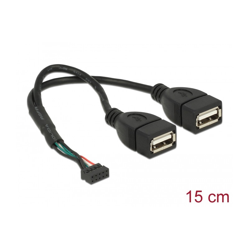 Delock Kabel USB 2.0 Pfostenbuchse 2,00 mm 10 Pin - 2 x USB 2.0 Typ-A Buchse 20 cm