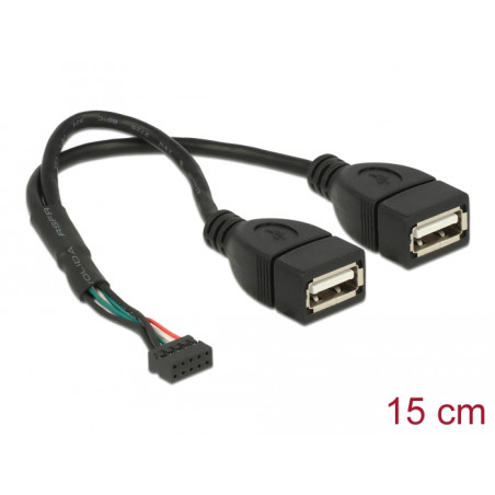 Delock Kabel USB 2.0 Pfostenbuchse 2,00 mm 10 Pin - 2 x USB 2.0 Typ-A Buchse 20 cm