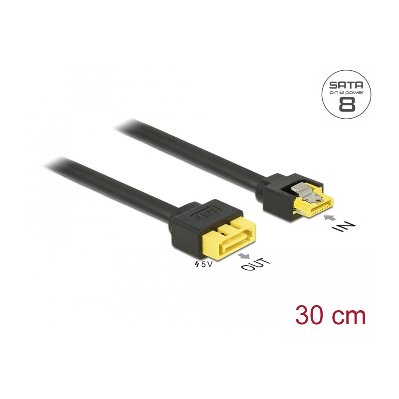 Delock Verlängerungskabel SATA 6 Gb/s Buchse - SATA Stecker Pin 8 Power mit Einrastfunktion 30 cm