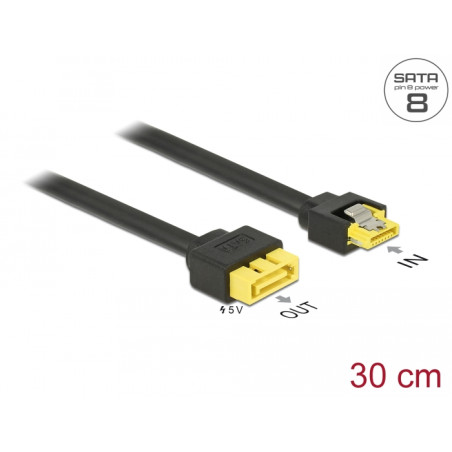 Delock Verlängerungskabel SATA 6 Gb/s Buchse - SATA Stecker Pin 8 Power mit Einrastfunktion 30 cm
