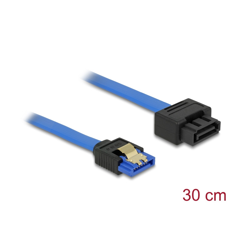 Delock Verlängerungskabel SATA 6 Gb/s Buchse gerade - SATA Stecker mit Einrastfunktion gerade 30 cm blau