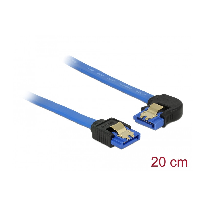 Delock Kabel SATA 6 Gb/s Buchse gerade - SATA Buchse links gewinkelt 20 cm blau mit Goldclips
