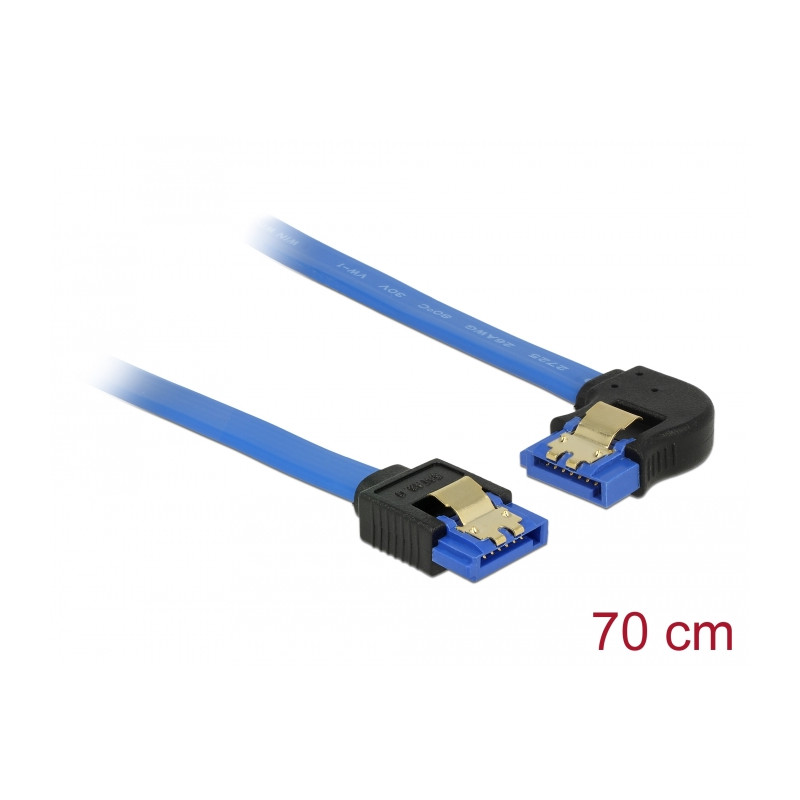 Delock Kabel SATA 6 Gb/s Buchse gerade - SATA Buchse links gewinkelt 70 cm blau mit Goldclips