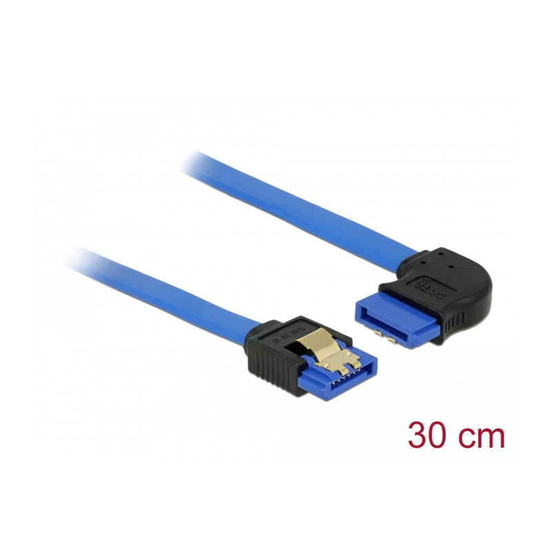 Delock Kabel SATA 6 Gb/s Buchse gerade - SATA Buchse rechts gewinkelt 30 cm blau mit Goldclips