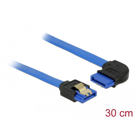 Delock Kabel SATA 6 Gb/s Buchse gerade - SATA Buchse rechts gewinkelt 30 cm blau mit Goldclips