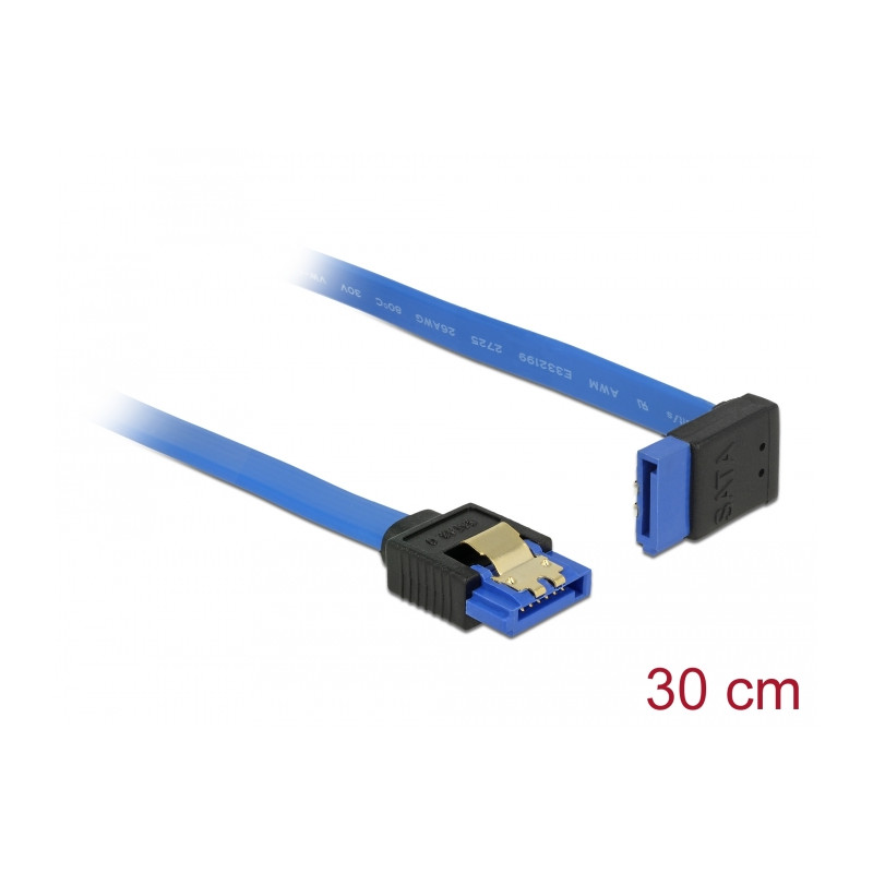 Delock Kabel SATA 6 Gb/s Buchse gerade - SATA Buchse oben gewinkelt 30 cm blau mit Goldclips