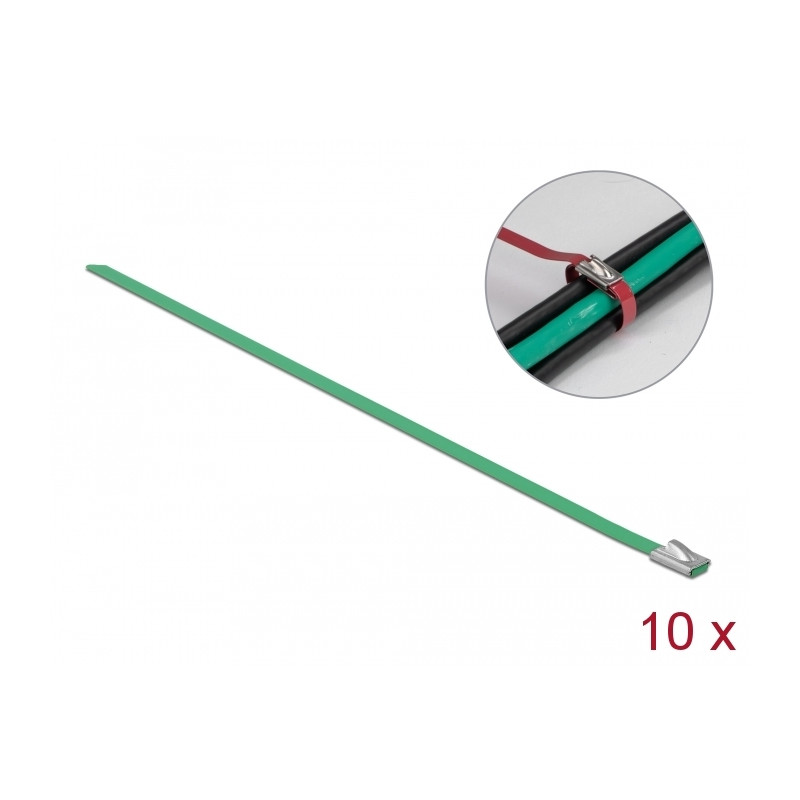 Delock Edelstahlkabelbinder L 400 x B 4,6 mm grün 10 Stück