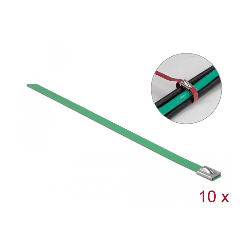 Delock Edelstahlkabelbinder L 200 x B 7,9 mm grün 10 Stück