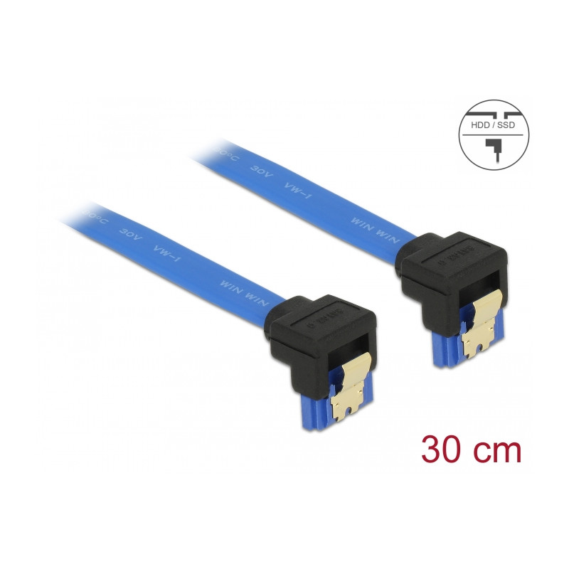 Delock Kabel SATA 6 Gb/s Buchse unten gewinkelt - SATA Buchse unten gewinkelt 30 cm blau mit Goldclips