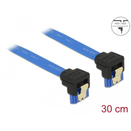 Delock Kabel SATA 6 Gb/s Buchse unten gewinkelt - SATA Buchse unten gewinkelt 30 cm blau mit Goldclips