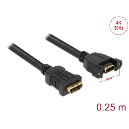 Delock Kabel HDMI-A Buchse - HDMI-A Buchse zum Einbau 4K 30 Hz 0,25 m