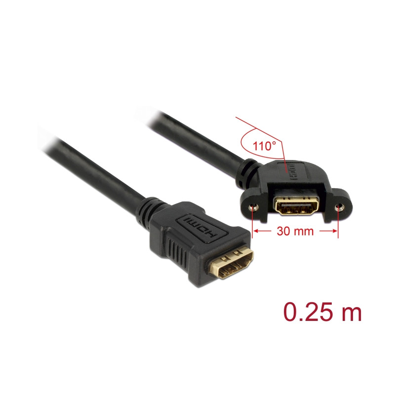 Delock Kabel HDMI A Buchse - HDMI A Buchse zum Einbau 110° gewinkelt 25 cm