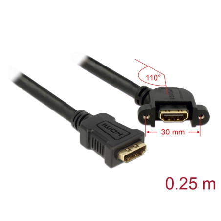 Delock Kabel HDMI A Buchse - HDMI A Buchse zum Einbau 110° gewinkelt 25 cm