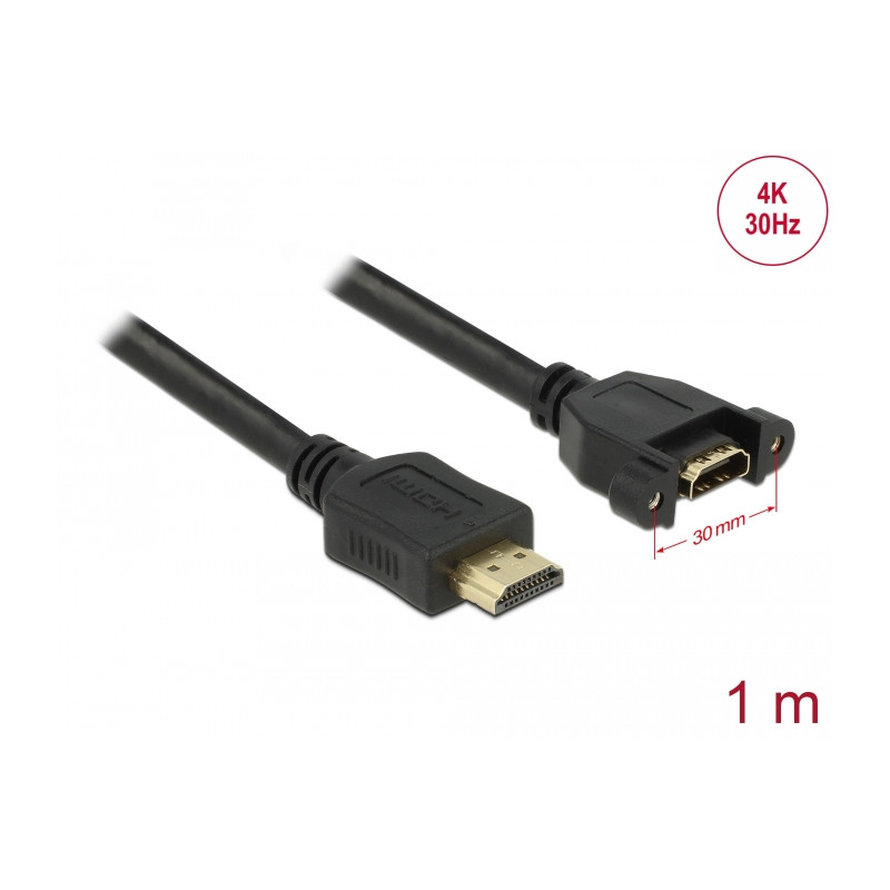 Delock Kabel HDMI-A Stecker - HDMI-A Buchse zum Einbau 4K 30 Hz 1 m