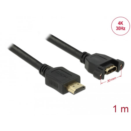 Delock Kabel HDMI-A Stecker - HDMI-A Buchse zum Einbau 4K 30 Hz 1 m