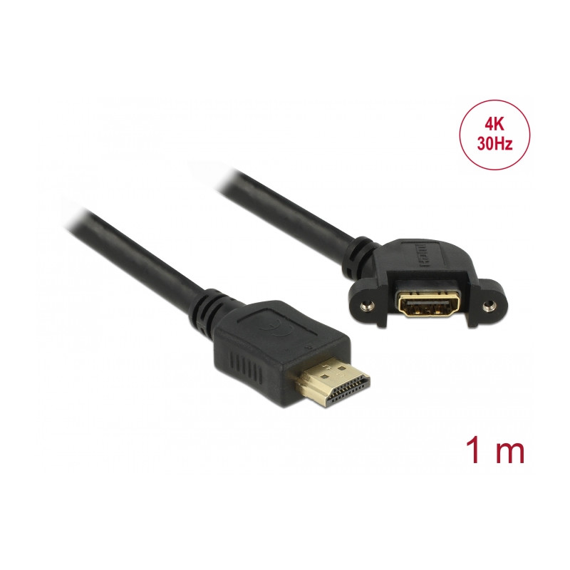 Delock Kabel HDMI-A Stecker - HDMI-A Buchse zum Einbau 110° gewinkelt 4K 30 Hz 1 m