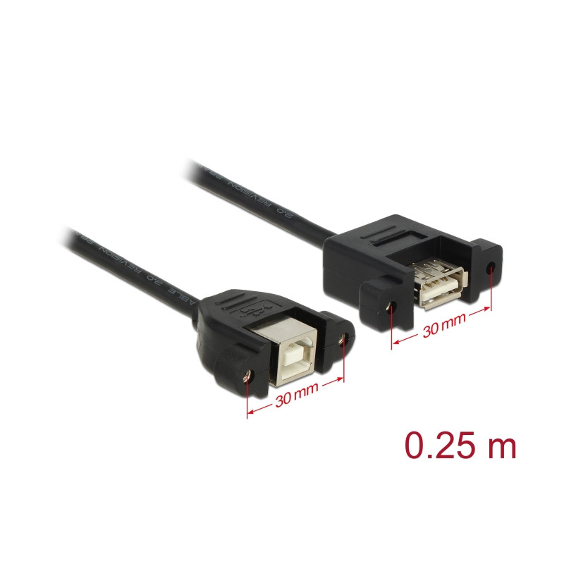Delock Kabel USB 2.0 Typ-B Buchse zum Einbau - USB 2.0 Typ-A Buchse zum Einbau 25 cm