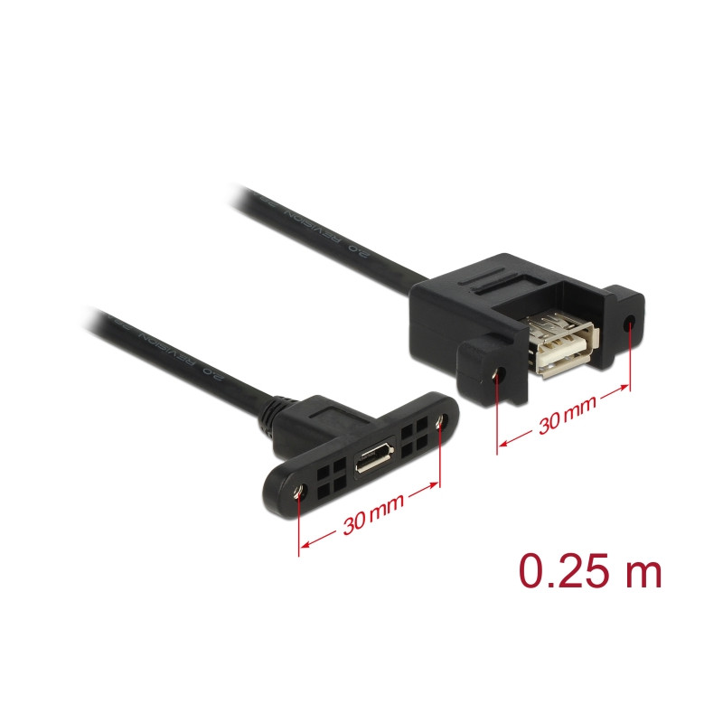 Delock Kabel USB 2.0 Micro-B Buchse zum Einbau - USB 2.0 Typ-A Buchse zum Einbau 25 cm