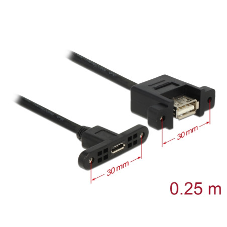 Delock Kabel USB 2.0 Micro-B Buchse zum Einbau - USB 2.0 Typ-A Buchse zum Einbau 25 cm