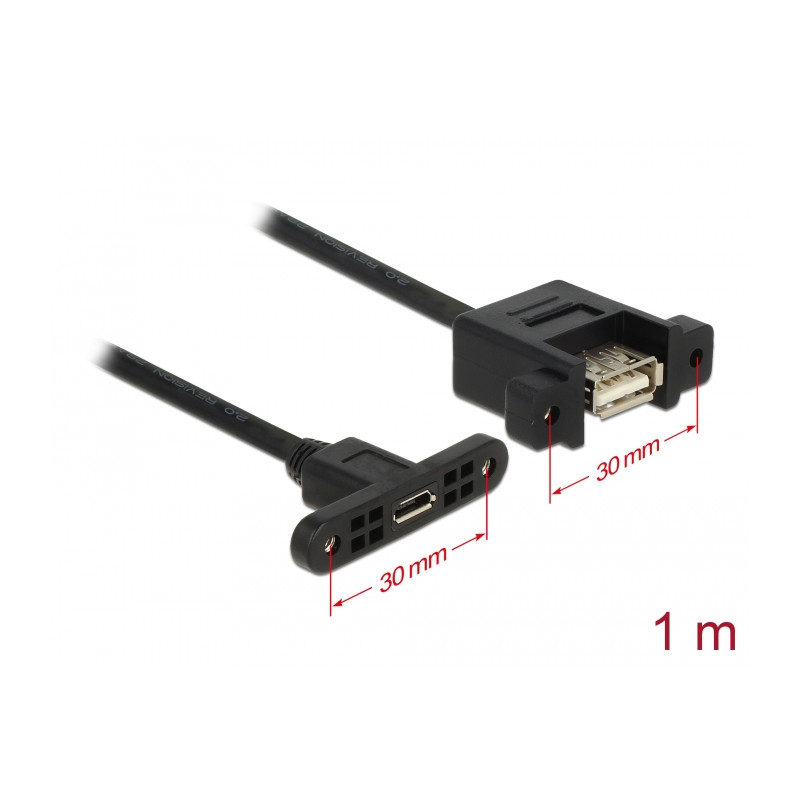 Delock Kabel USB 2.0 Micro-B Buchse zum Einbau - USB 2.0 Typ-A Buchse zum Einbau 1 m